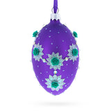 Milan Designer Intricate Jeweled Flower Necklace Glass Egg Christmas Ornament 4 Inches in Purple color Oval