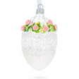Jeweled Pink Roses Glass Egg Christmas Ornament 4 Inches in White color, Oval shape