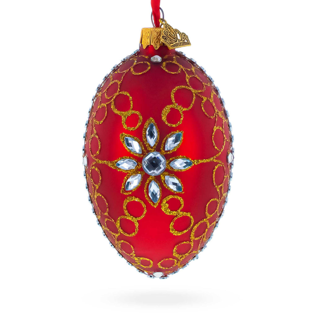 Diamond Star Red Glass Egg Christmas Ornament 4 Inches in Red color Oval
