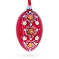 Jeweled Flowers on Red Glass Egg Christmas Ornament 4 Inches in Red color Oval