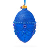 Glass Bejeweled Chandelier on Blue Glass Egg Christmas Ornament 4 Inches in Blue color Oval