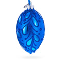 Bejeweled Scroll on Blue Glass Egg Christmas Ornament 4 Inches in Blue color Oval