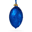 Glass Bejeweled Scroll on Blue Glass Egg Christmas Ornament 4 Inches in Blue color Oval