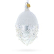 Glass White Pearls on Frozen Glass Egg Christmas Ornament 4 Inches in White color Oval