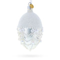 White Pearls on Frozen Glass Egg Christmas Ornament 4 Inches in White color Oval