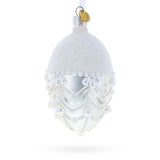 White Pearls on Frozen Glass Egg Christmas Ornament 4 Inches in White color Oval