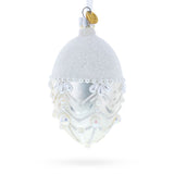 Glass White Pearls on Frozen Glass Egg Christmas Ornament 4 Inches in White color Oval