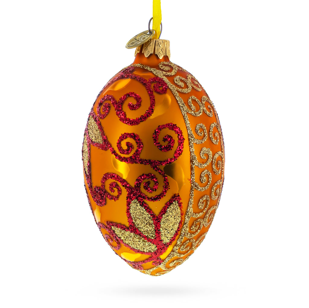 Autumn Leaves on Gold Glass Egg Christmas Ornament 4 Inches in Gold color Oval