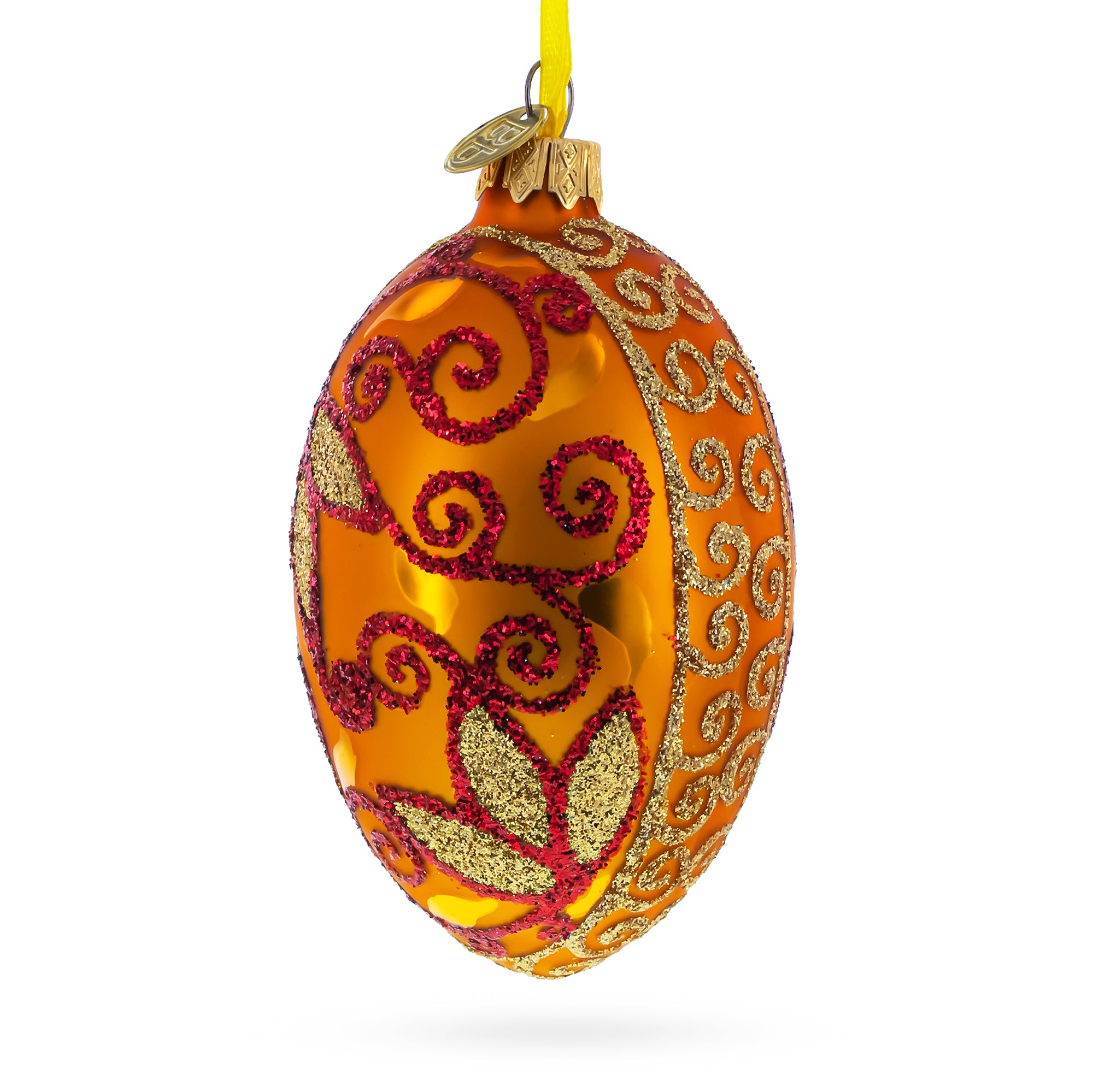 Autumn Leaves on Gold Glass Egg Christmas Ornament 4 Inches in Gold color Oval