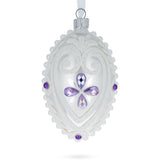 Purple Drops Glass Egg Christmas Ornament 4 Inches in White color, Oval shape