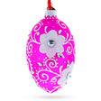 Flower with Diamond Glass Egg Christmas Ornament 4 Inches in Pink color Oval