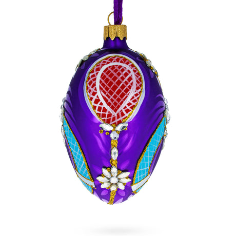 Milan Designer Luxury Flower Earrings Glass Egg Christmas Ornament 4 Inches in Purple color Oval