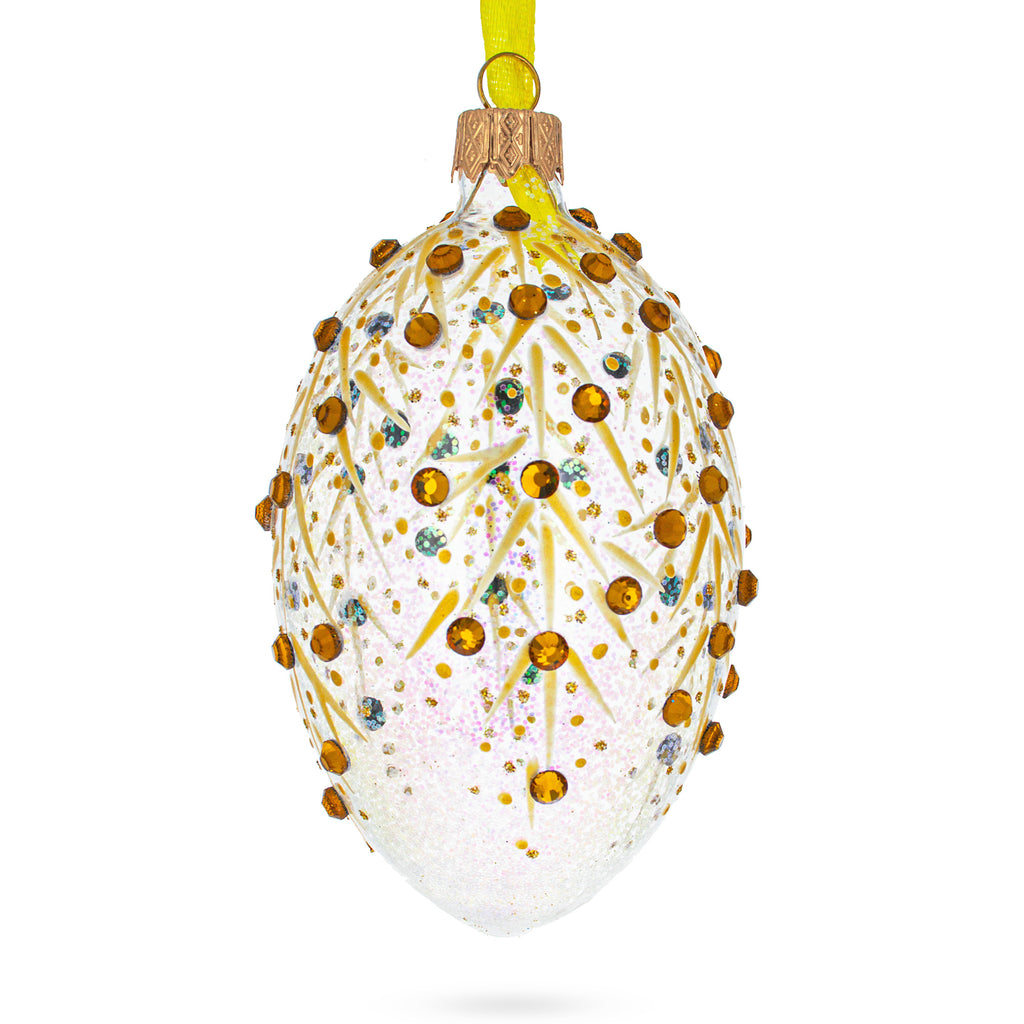 Gold Branches Glass Egg Christmas Ornament 4 Inches in Gold color Oval