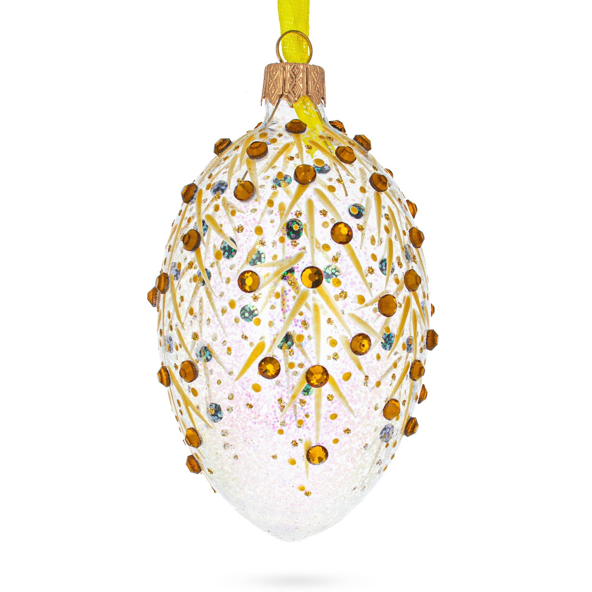 Gold Branches Glass Egg Christmas Ornament 4 Inches in Gold color Oval