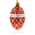 Diamond Trellis on Red Glass Egg Christmas Ornament 4 Inches in Red color Oval