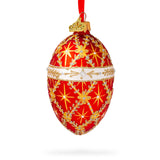 Diamond Trellis on Red Glass Egg Christmas Ornament 4 Inches in Red color, Oval shape