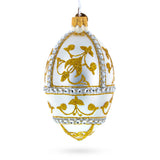 Glass Jeweled Golden Chandelier on Silver Glass Egg Christmas Ornament 4 Inches in White color Oval