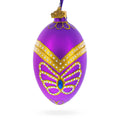 Golden Pattern on Purple Glass Egg Christmas Ornament 4 Inches in Purple color Oval