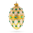 Green Jewels on Champagne Glass Egg Christmas Ornament 4 Inches in Beige color, Oval shape