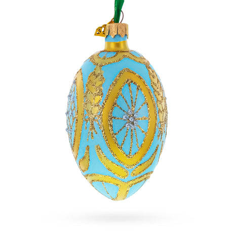 Glass Golden Wheat on Turquoise Glass Egg Christmas Ornament 4 Inches in Blue color Oval