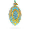 Golden Wheat on Turquoise Glass Egg Christmas Ornament 4 Inches in Blue color Oval
