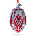 Silver Ropes on Red Glass Egg Christmas Ornament 4 Inches in Red color Oval