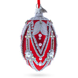 Glass Silver Ropes on Red Glass Egg Christmas Ornament 4 Inches in Red color Oval