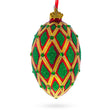 Jeweled Green IKAT on Red Glass Egg Christmas Ornament 4 Inches in Red color, Oval shape