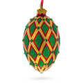 Jeweled Green IKAT on Red Glass Egg Christmas Ornament 4 Inches in Green color Oval
