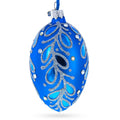 Blue Paisley Glass Egg Christmas Ornament 4 Inches in Blue color Oval
