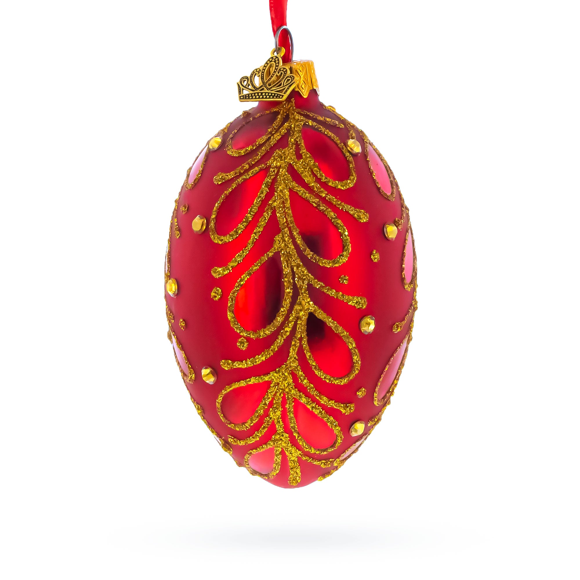 Red Paisley Glass Egg Christmas Ornament 4 Inches in Red color Oval