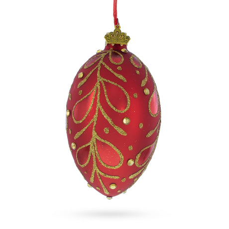 Red Paisley Glass Egg Christmas Ornament 4 Inches in Red color, Oval shape