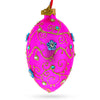 Glass Diamond Flowers on Pink Glass Egg Christmas Ornament 4 Inches in Purple color Oval