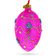 Diamond Flowers on Pink Glass Egg Christmas Ornament 4 Inches in Purple color, Oval shape