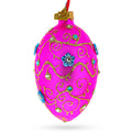 Diamond Swirl Flowers Pink Glass Egg Christmas Ornament 4 Inches in Pink color Oval