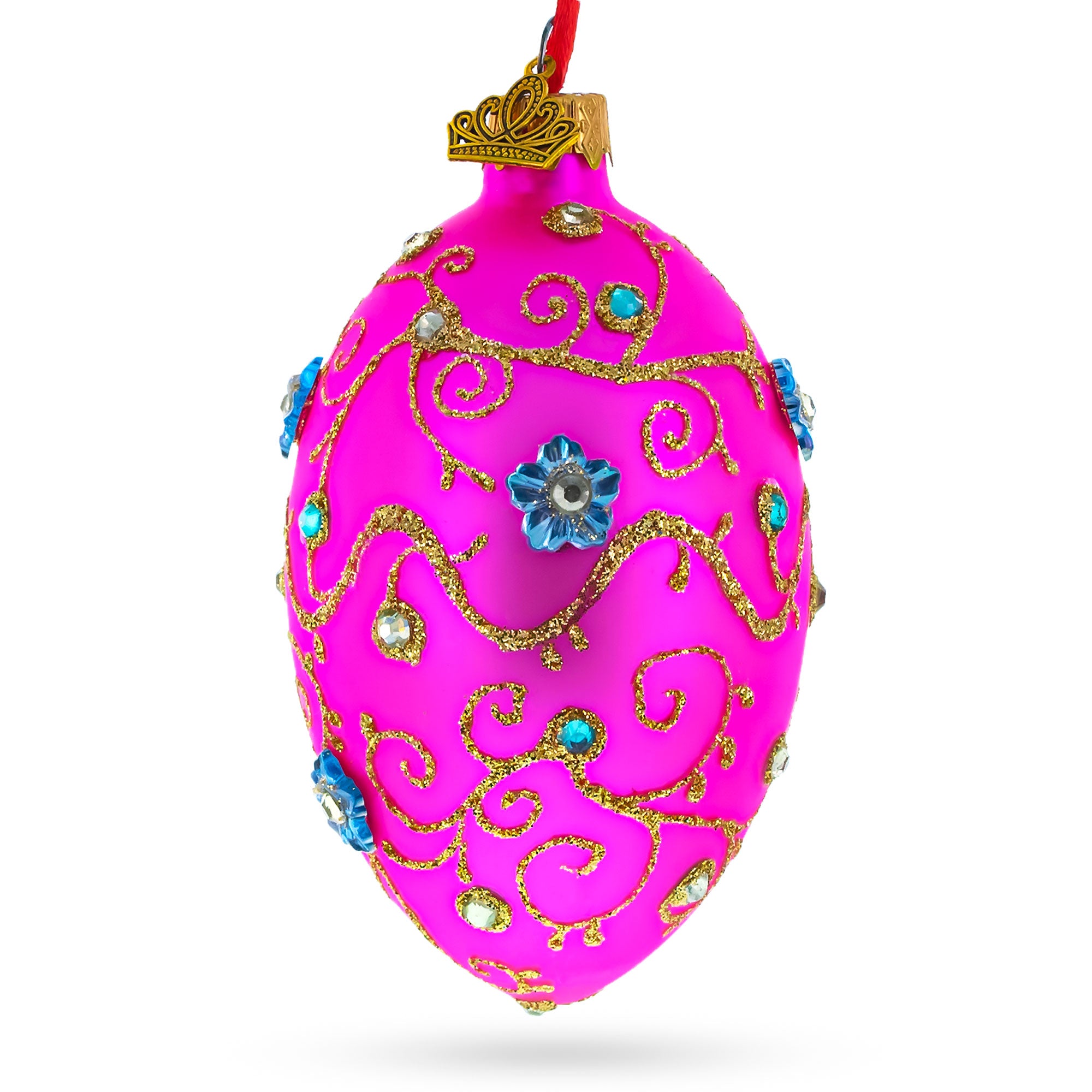 Diamond Swirl Flowers Pink Glass Egg Christmas Ornament 4 Inches in Pink color Oval
