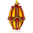 Golden Stripes over Pearls and Roses Glass Egg Christmas Ornament 4 Inches in Orange color Oval