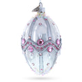 Pink Jewels on Striped Glass Egg Ornament 4 Inches in White color Oval