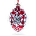 Diamond Star on Red Glass Egg Christmas Ornament 4 Inches in Red color Oval