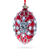 Diamond Star on Red Glass Egg Christmas Ornament 4 Inches in Red color Oval