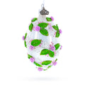 3D Roses in Silver Spiral Glass Egg Ornament 4 Inches in White color Oval