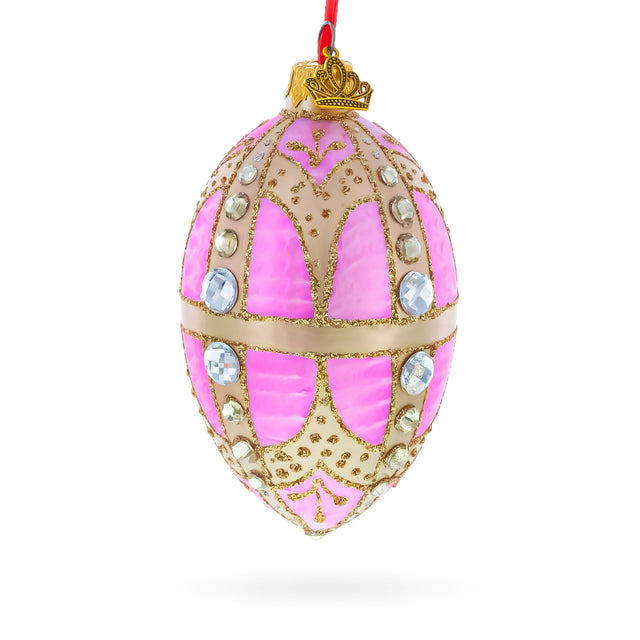 Diamonds on Gold and Pink Glass Egg Ornament 4 Inches in Pink color Oval