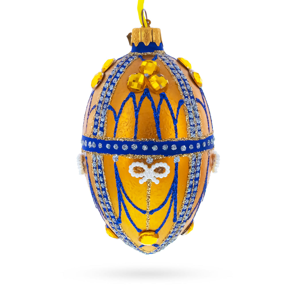 Golden Jewels Glass Egg Ornament 4 Inches in Gold color Oval