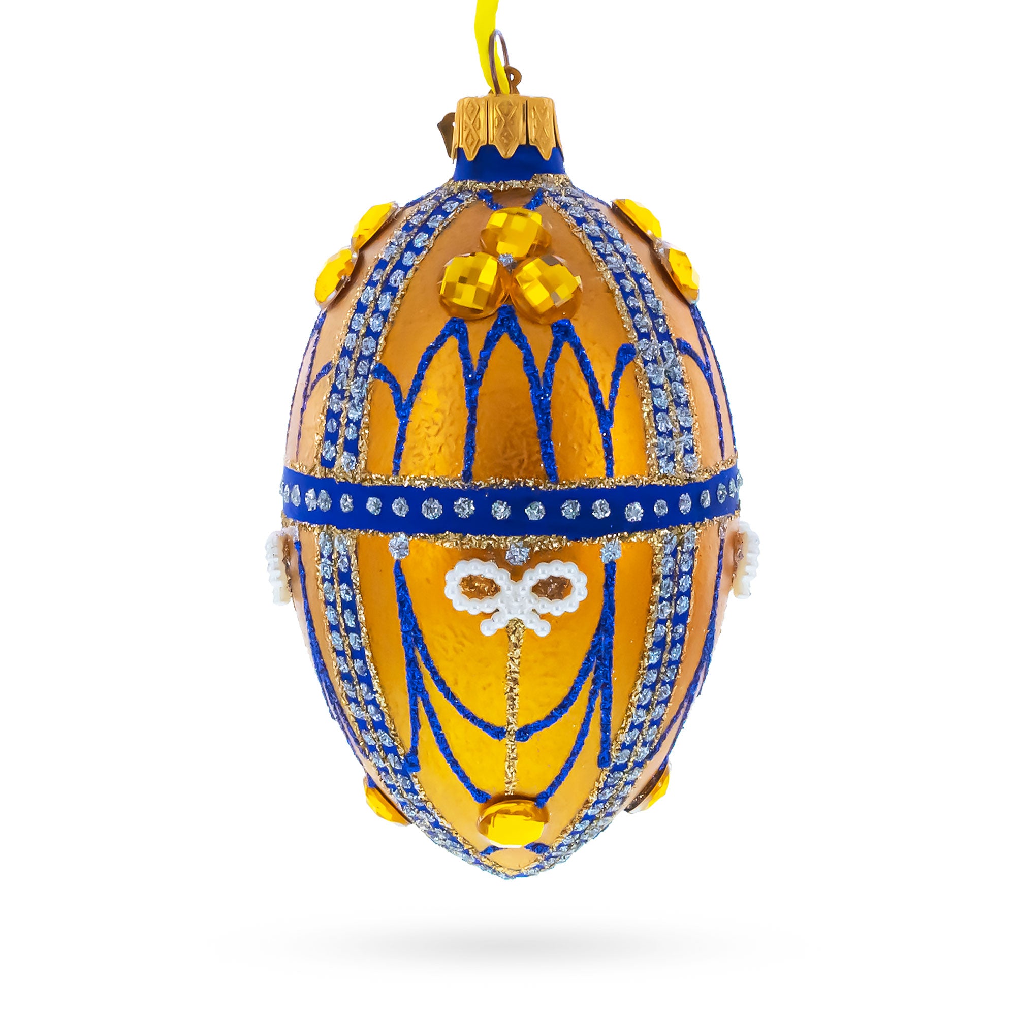 Golden Jewels Glass Egg Ornament 4 Inches in Gold color Oval