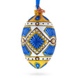 Diamonds on Square Glass Egg Ornament 4 Inches in Blue color Oval