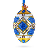 Diamonds on Square Glass Egg Ornament 4 Inches in Blue color Oval