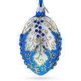 Blue Grapes on White Glass Egg Ornament 4 Inches in Blue color Oval