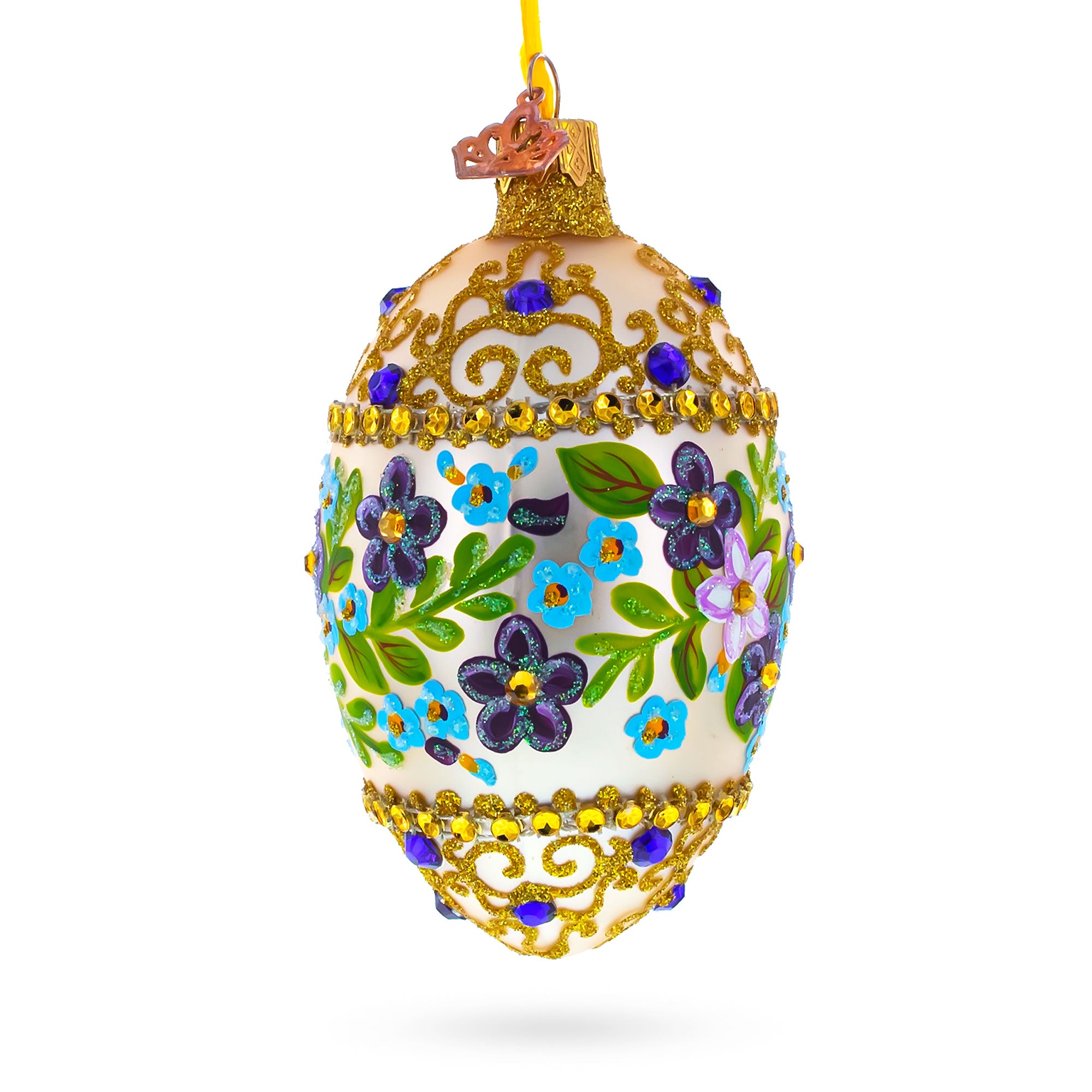 Flowers Swirl Glass Egg Ornament 4 Inches in Multi color Oval