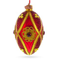 Red Jewel on Red Glass Egg Ornament 4 Inches in Red color Oval
