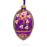 White Flowers on Purple Lattice Glass Egg Ornament 4 Inches in Purple color, Oval shape